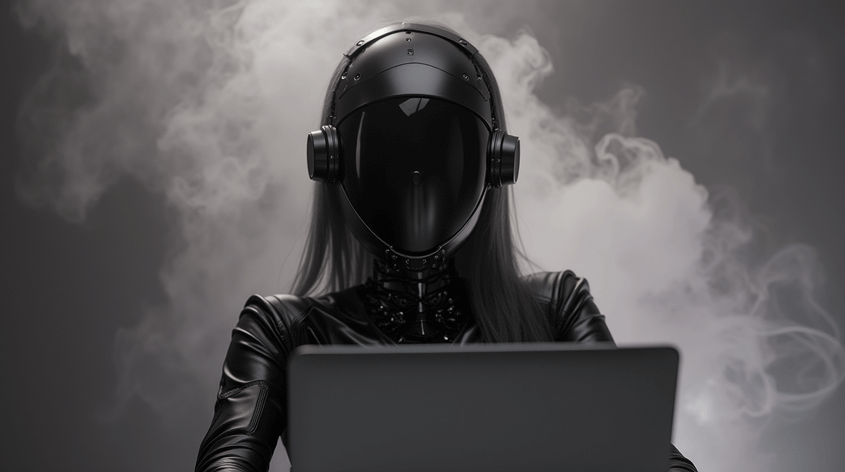AI a webdesignban feminin android egy laptop előtt dolgozik